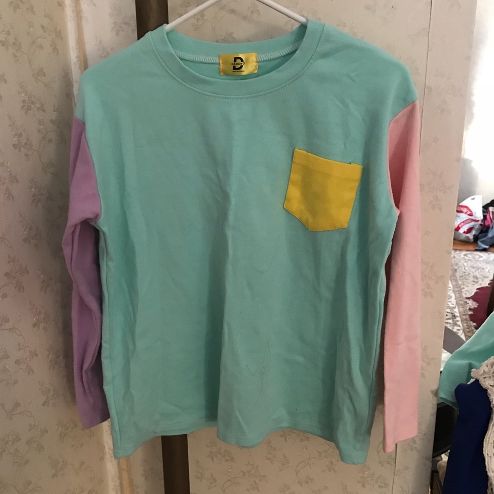 Blue Long Sleeve Block Tee